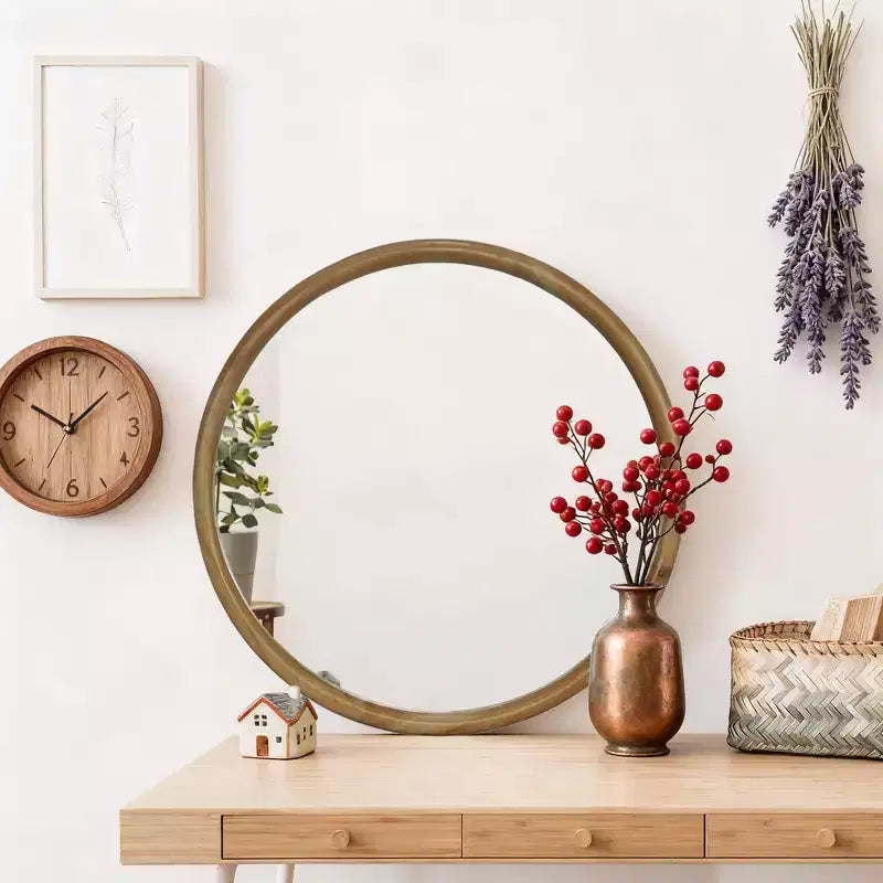 GDFStudio Elowen Miroir décoratif mural rond encadré en bois, style moderne du milieu du siècle