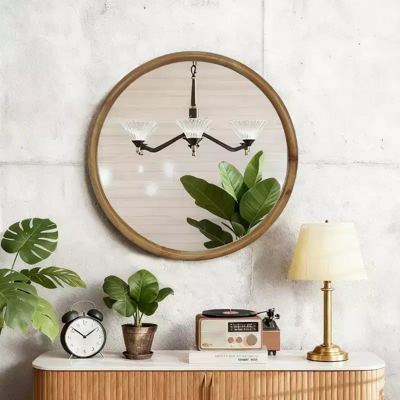 GDFStudio Elowen Miroir décoratif mural rond encadré en bois, style moderne du milieu du siècle