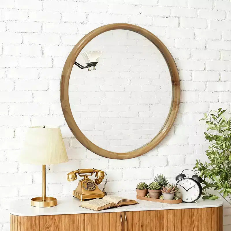 GDFStudio Elowen Miroir décoratif mural rond encadré en bois, style moderne du milieu du siècle