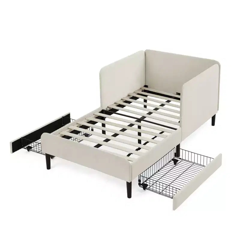 Lit de repos double/grand format, cadre de lit plateforme en velours avec 2 tiroirs, canapé-lit réglable - ModernLuxe
