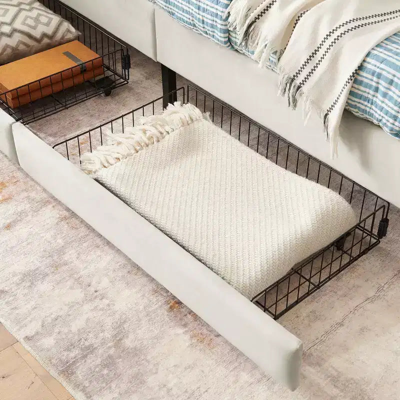 Lit de repos double/grand format, cadre de lit plateforme en velours avec 2 tiroirs, canapé-lit réglable - ModernLuxe