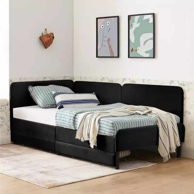 Lit de repos double/grand format, cadre de lit plateforme en velours avec 2 tiroirs, canapé-lit réglable - ModernLuxe