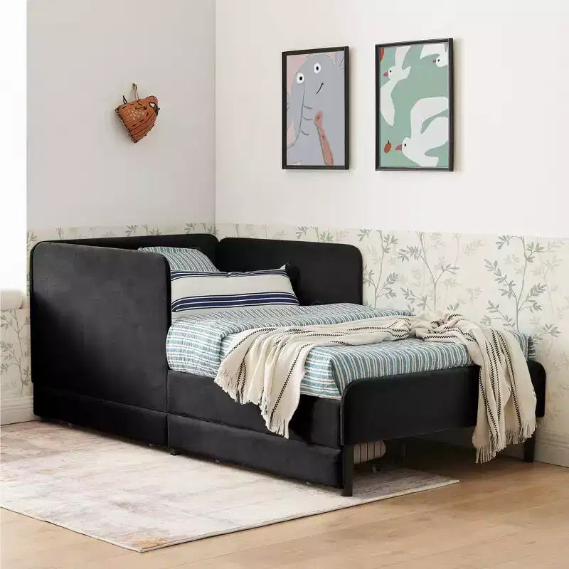 Lit de repos double/grand format, cadre de lit plateforme en velours avec 2 tiroirs, canapé-lit réglable - ModernLuxe