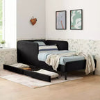 Lit de repos double/grand format, cadre de lit plateforme en velours avec 2 tiroirs, canapé-lit réglable - ModernLuxe