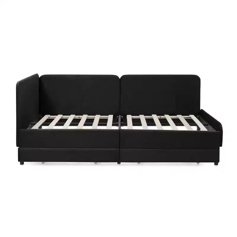 Lit de repos double/grand format, cadre de lit plateforme en velours avec 2 tiroirs, canapé-lit réglable - ModernLuxe
