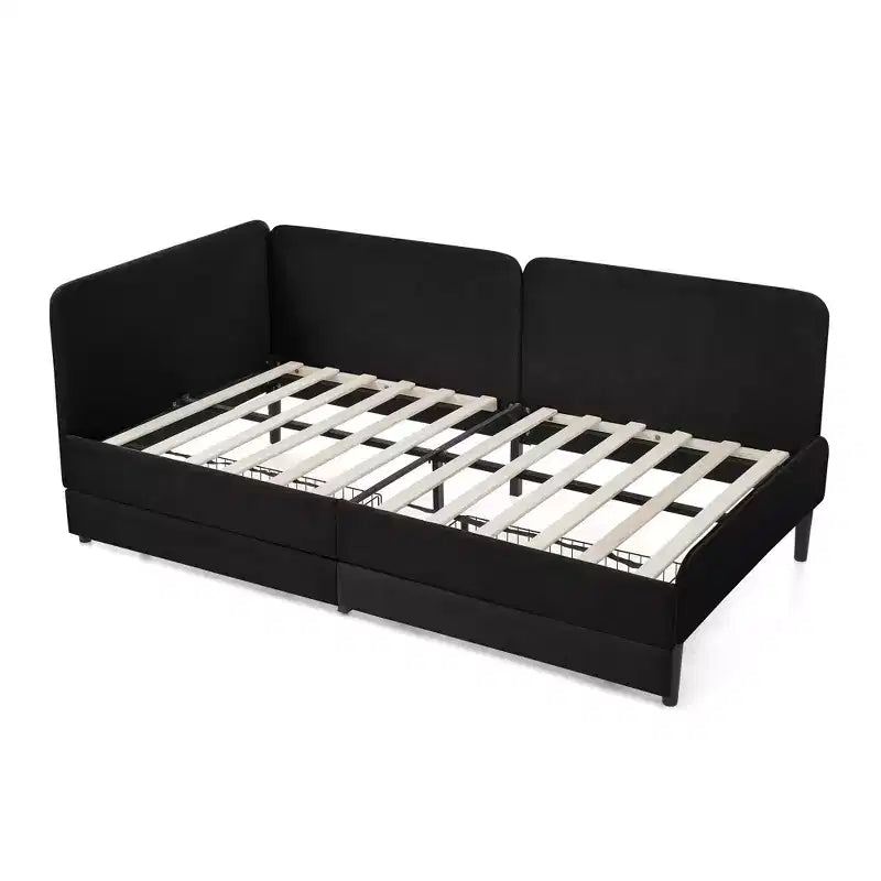 Lit de repos double/grand format, cadre de lit plateforme en velours avec 2 tiroirs, canapé-lit réglable - ModernLuxe