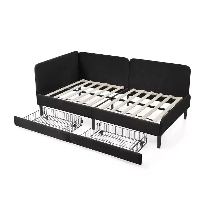 Lit de repos double/grand format, cadre de lit plateforme en velours avec 2 tiroirs, canapé-lit réglable - ModernLuxe