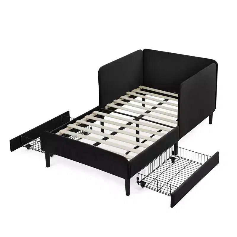 Lit de repos double/grand format, cadre de lit plateforme en velours avec 2 tiroirs, canapé-lit réglable - ModernLuxe
