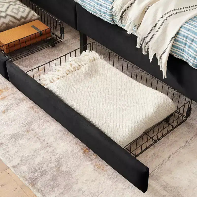Lit de repos double/grand format, cadre de lit plateforme en velours avec 2 tiroirs, canapé-lit réglable - ModernLuxe