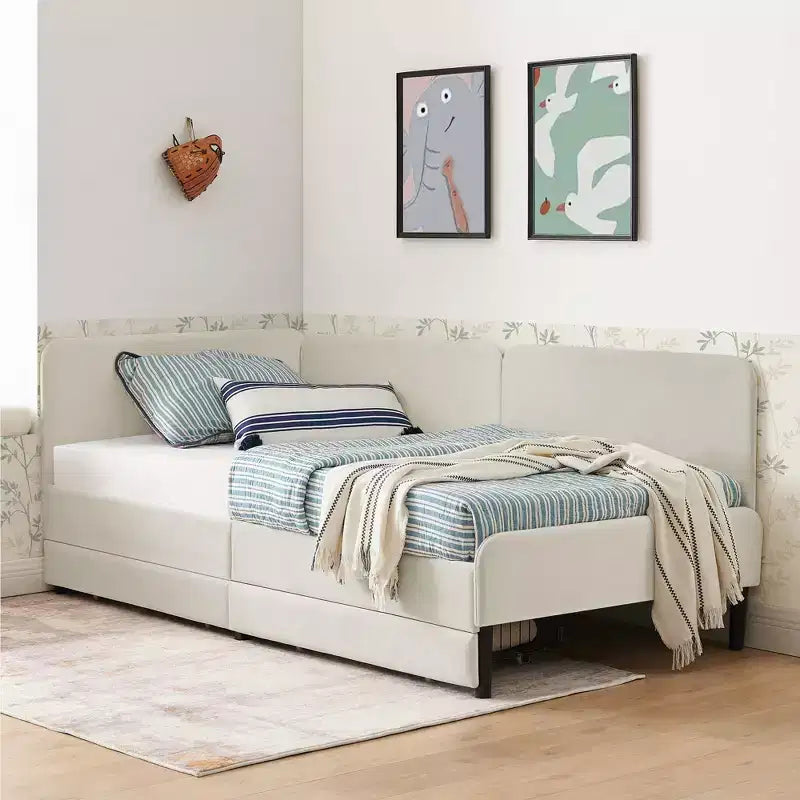 Lit de repos double/grand format, cadre de lit plateforme en velours avec 2 tiroirs, canapé-lit réglable - ModernLuxe