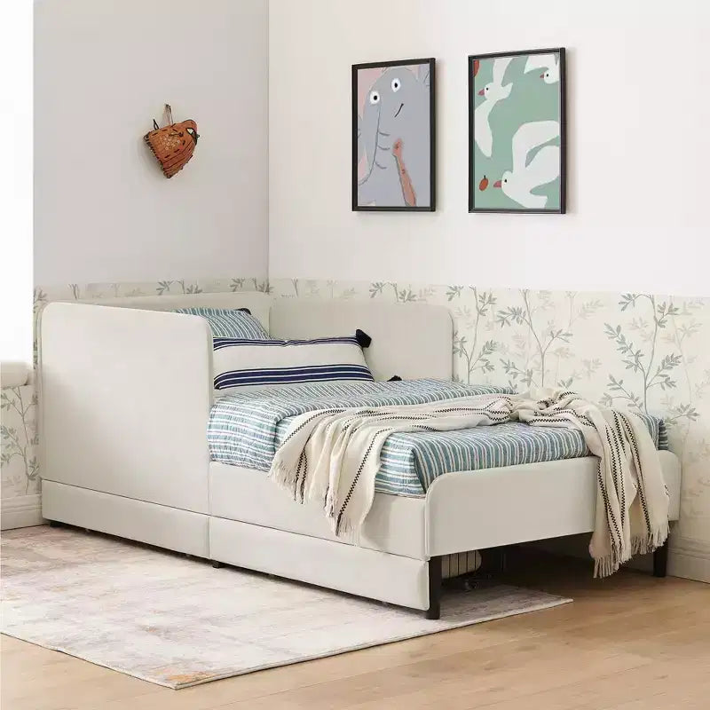 Lit de repos double/grand format, cadre de lit plateforme en velours avec 2 tiroirs, canapé-lit réglable - ModernLuxe