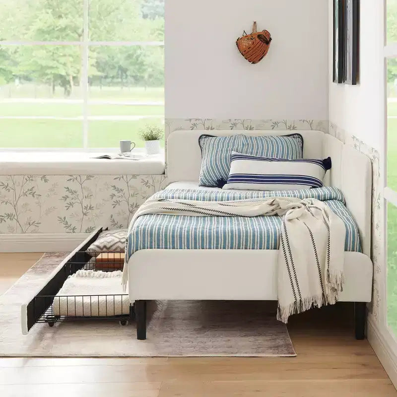 Lit de repos double/grand format, cadre de lit plateforme en velours avec 2 tiroirs, canapé-lit réglable - ModernLuxe