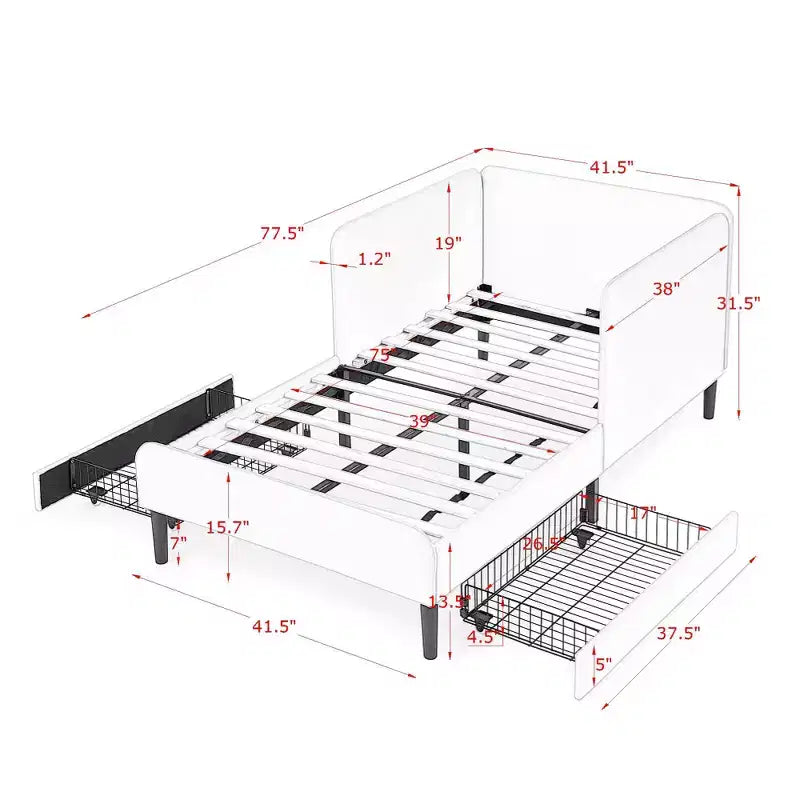 Lit de repos double/grand format, cadre de lit plateforme en velours avec 2 tiroirs, canapé-lit réglable - ModernLuxe