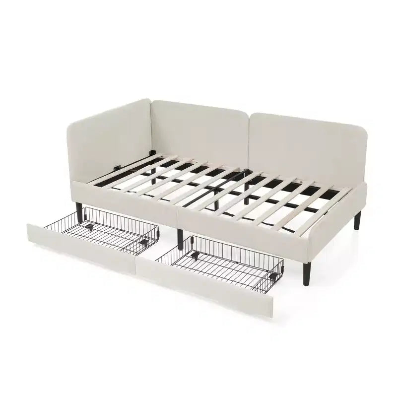 Lit de repos double/grand format, cadre de lit plateforme en velours avec 2 tiroirs, canapé-lit réglable - ModernLuxe