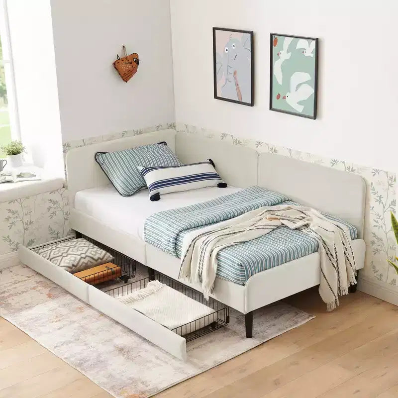 Twin/Full Size Daybed, Velvet Platform Bed Frame with 2 Drawers, Adjustable Sofa Bed - ModernLuxe