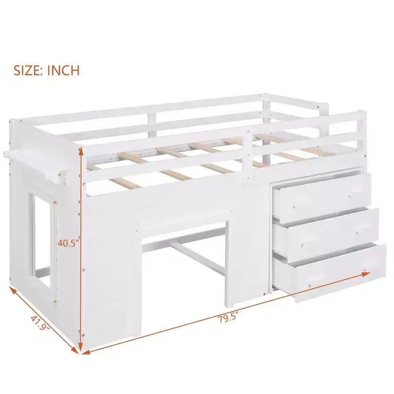 Cadre de lit mezzanine simple en bois Luxystar avec 3 tiroirs et une étagère