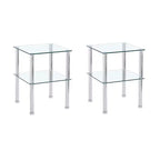 Set of 2 Clear Glass End Tables, 2-Tier Modern Nightstands with Storage Shelf for Living Room and Bedroom