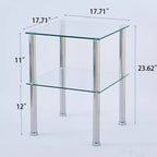 Lot de 2 tables d'appoint en verre transparent, tables de chevet modernes à 2 niveaux avec étagère de rangement pour salon et chambre à coucher
