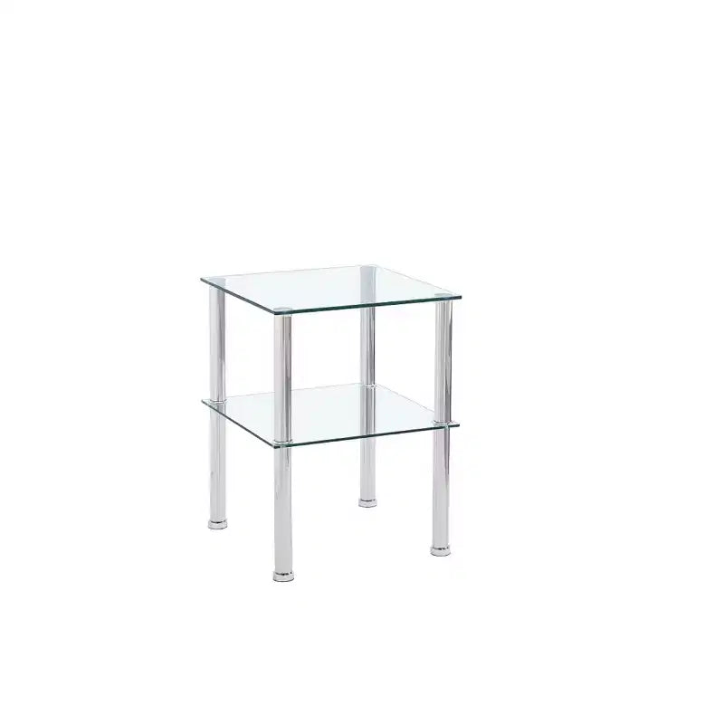 Lot de 2 tables d'appoint en verre transparent, tables de chevet modernes à 2 niveaux avec étagère de rangement pour salon et chambre à coucher