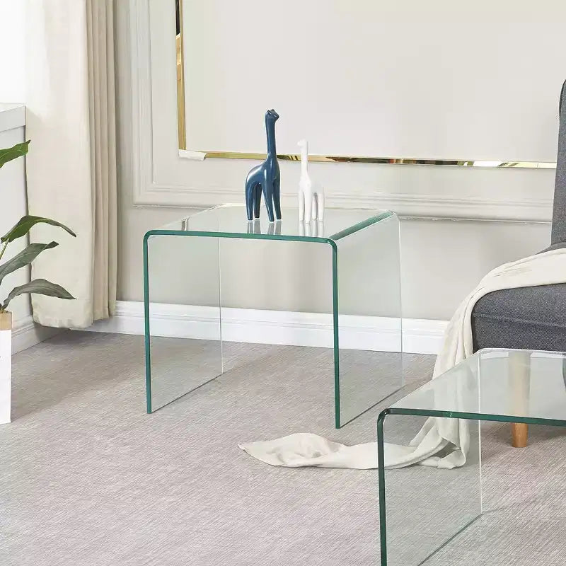 Table d'appoint moderne en verre trempé courbé pour salon et chambre