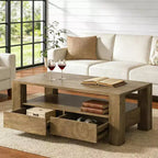 Lantine Table basse de ferme avec rangement, grande table basse rectangulaire de 119 cm avec 2 tiroirs, table de centre de salon en bois