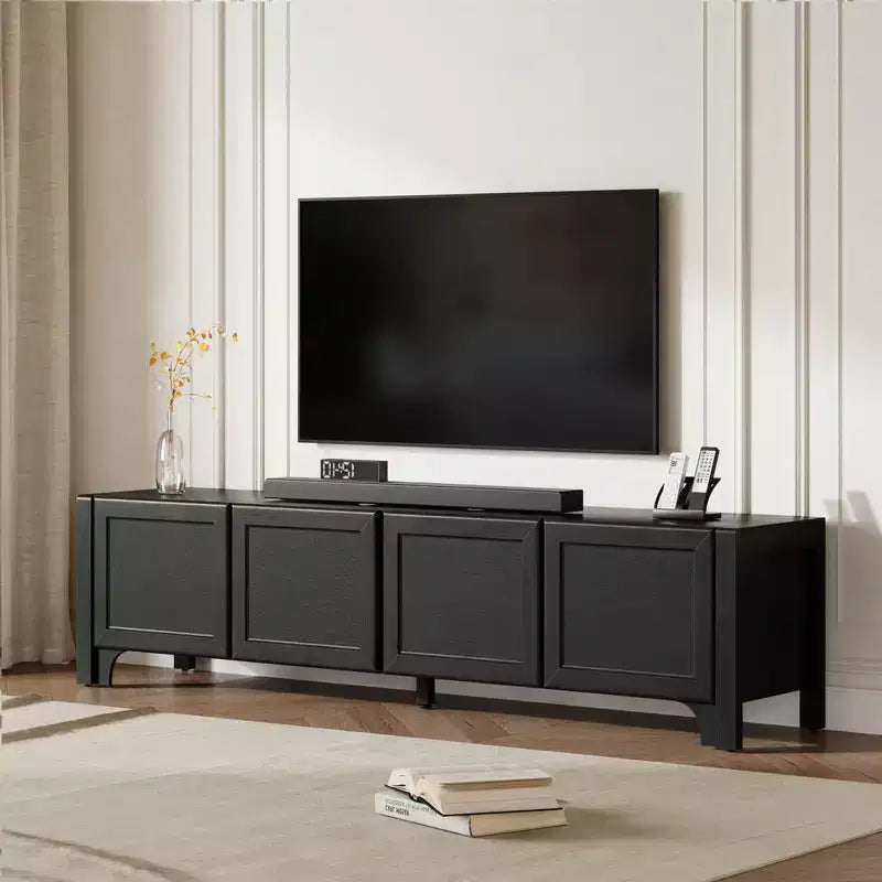 Modern TV Stand for 65 Inch TV - Media Console with Leather Door Panels