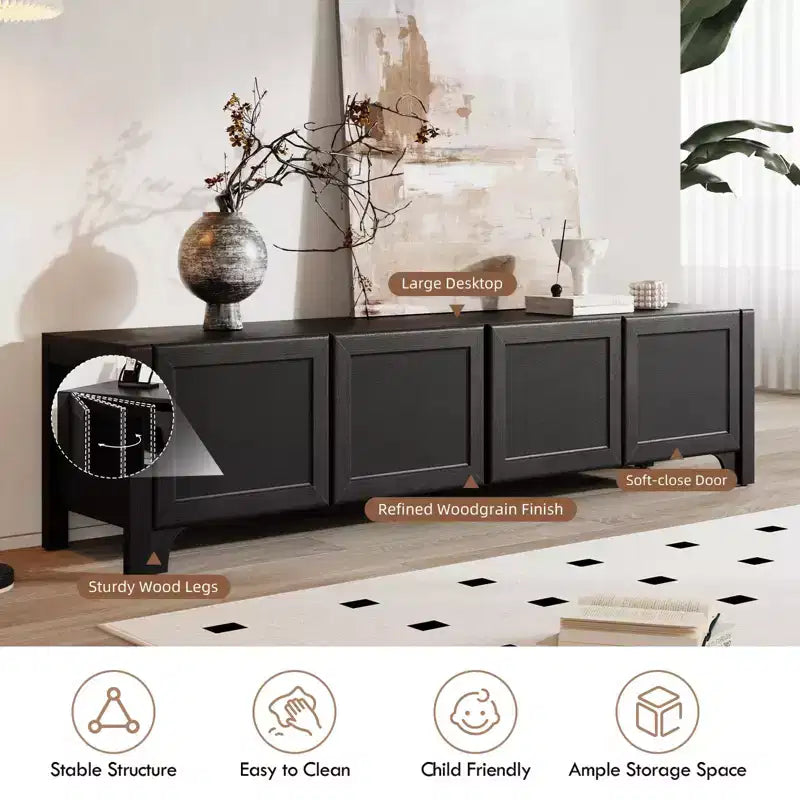 Meuble TV moderne pour téléviseur de 65 pouces - Meuble TV avec portes en cuir