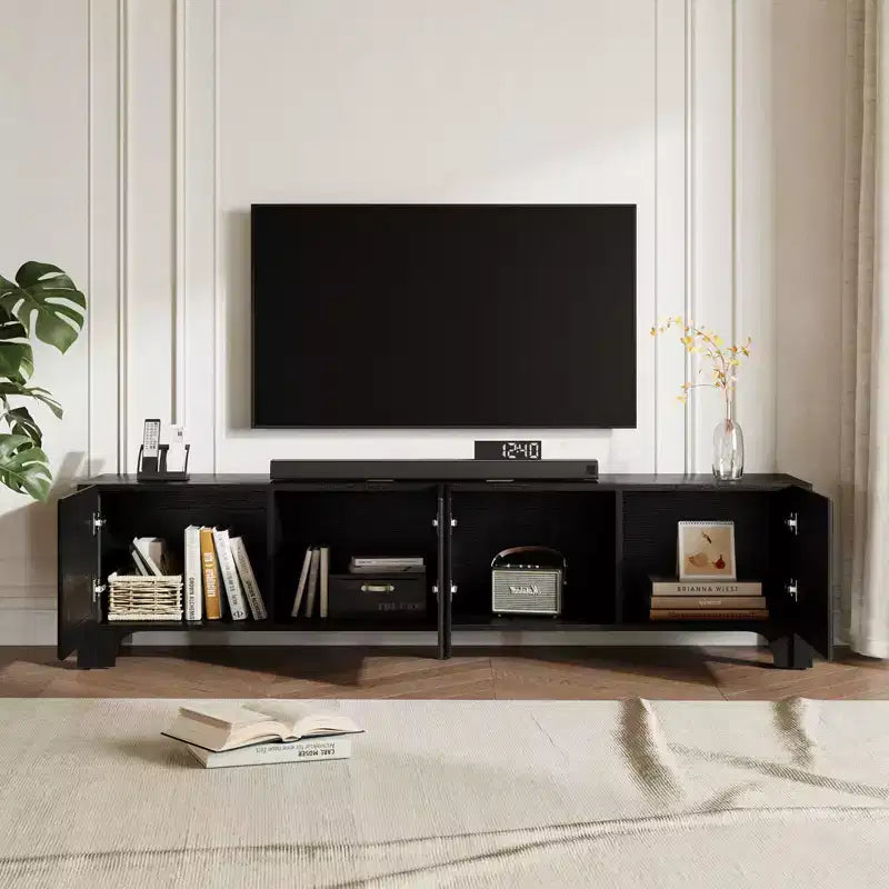 Meuble TV moderne pour téléviseur de 65 pouces - Meuble TV avec portes en cuir