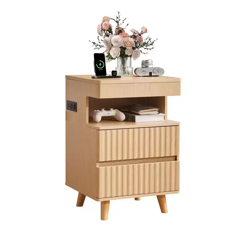 Table de Chevet Moderne avec 2 Tiroirs et Rangement Sécurisé, Charge USB, pour Chambre à Coucher et Salon