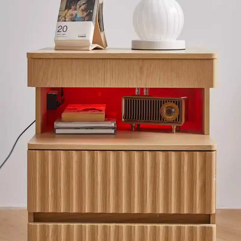 Table de Chevet Moderne avec 2 Tiroirs et Rangement Sécurisé, Charge USB, pour Chambre à Coucher et Salon