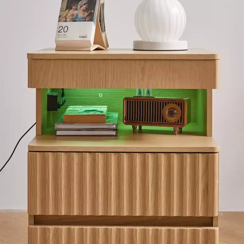 Table de Chevet Moderne avec 2 Tiroirs et Rangement Sécurisé, Charge USB, pour Chambre à Coucher et Salon