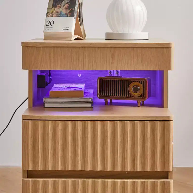 Table de Chevet Moderne avec 2 Tiroirs et Rangement Sécurisé, Charge USB, pour Chambre à Coucher et Salon