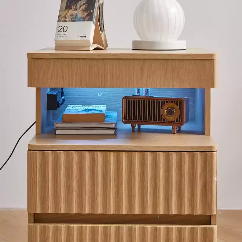 Table de Chevet Moderne avec 2 Tiroirs et Rangement Sécurisé, Charge USB, pour Chambre à Coucher et Salon