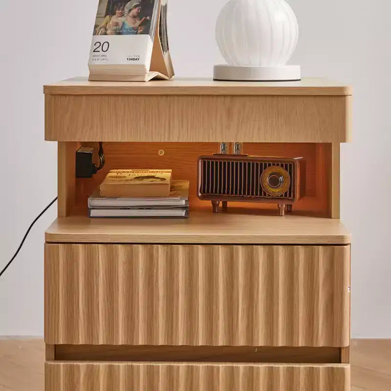 Table de Chevet Moderne avec 2 Tiroirs et Rangement Sécurisé, Charge USB, pour Chambre à Coucher et Salon