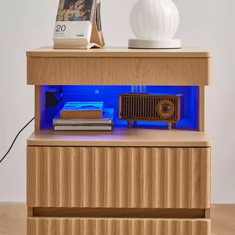 Table de Chevet Moderne avec 2 Tiroirs et Rangement Sécurisé, Charge USB, pour Chambre à Coucher et Salon