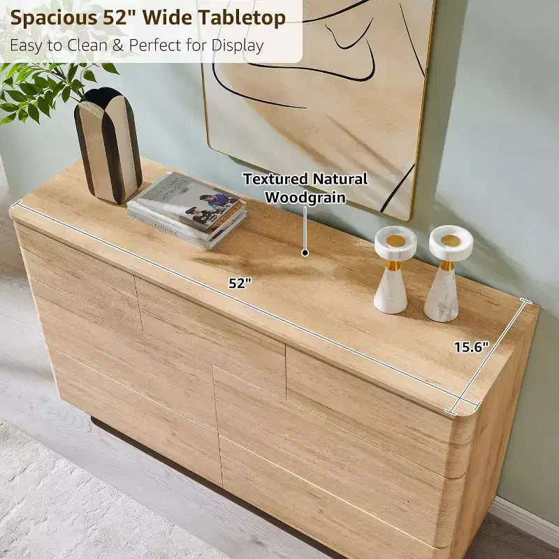 Commode à 7 tiroirs, commode en bois de 52" de large, design moderne sans poignée, grande commode de chambre à coucher avec meuble TV et organisateur de rangement