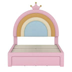 Lit plateforme de princesse Bellemave tapissé avec tiroirs de rangement, tête de lit lapin et lumières LED, rose, lit de fille double/grand.