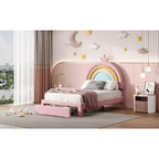 Lit plateforme de princesse Bellemave tapissé avec tiroirs de rangement, tête de lit lapin et lumières LED, rose, lit de fille double/grand.