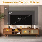 Meuble TV 79" pour téléviseurs jusqu'à 85", console TV meuble multimédia Meuble TV noyer avec portes et tiroirs à fermeture douce en rotin - ModernLuxe