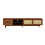 Meuble TV 79" pour téléviseurs jusqu'à 85", console TV meuble multimédia Meuble TV noyer avec portes et tiroirs à fermeture douce en rotin - ModernLuxe