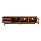 Meuble TV 79" pour téléviseurs jusqu'à 85", console TV meuble multimédia Meuble TV noyer avec portes et tiroirs à fermeture douce en rotin - ModernLuxe