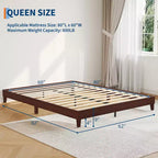 Cadre de lit Queen Size, plateforme en bois naturel robuste de 9 pouces sans tête de lit, sommier en bois avec support à lattes solides