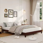 Cadre de lit Queen Size, plateforme en bois naturel robuste de 9 pouces sans tête de lit, sommier en bois avec support à lattes solides