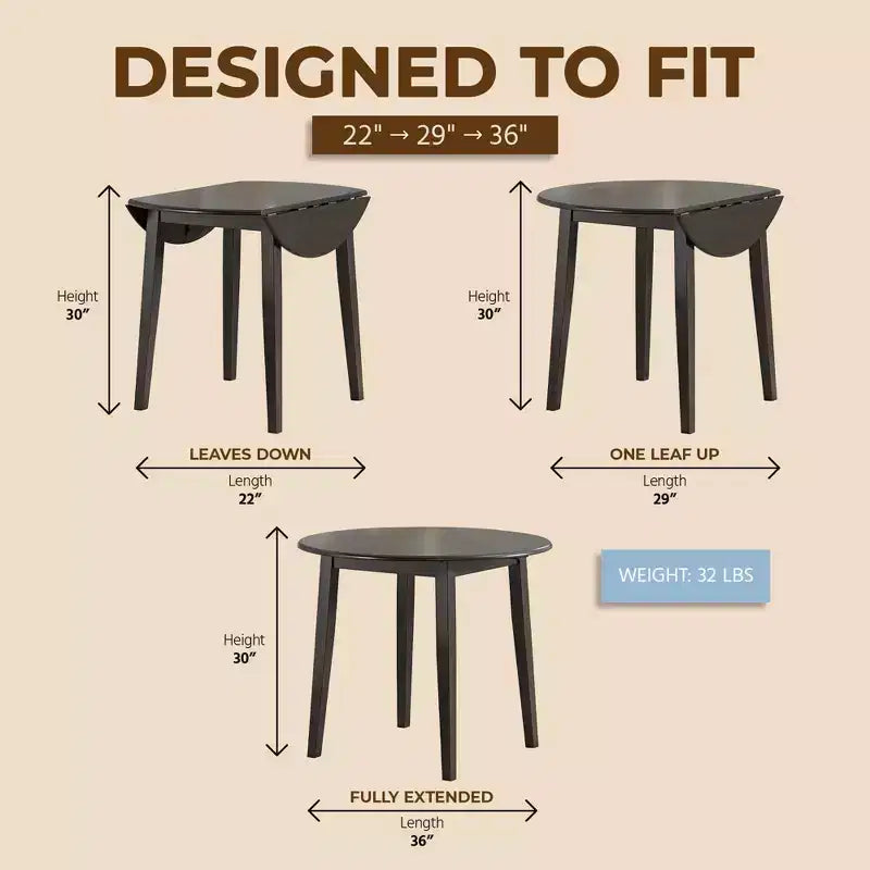 ROME + OAK Table à abattants avec 2 Chaises à dossier en X, Ensemble de salle à manger en bois, Marron