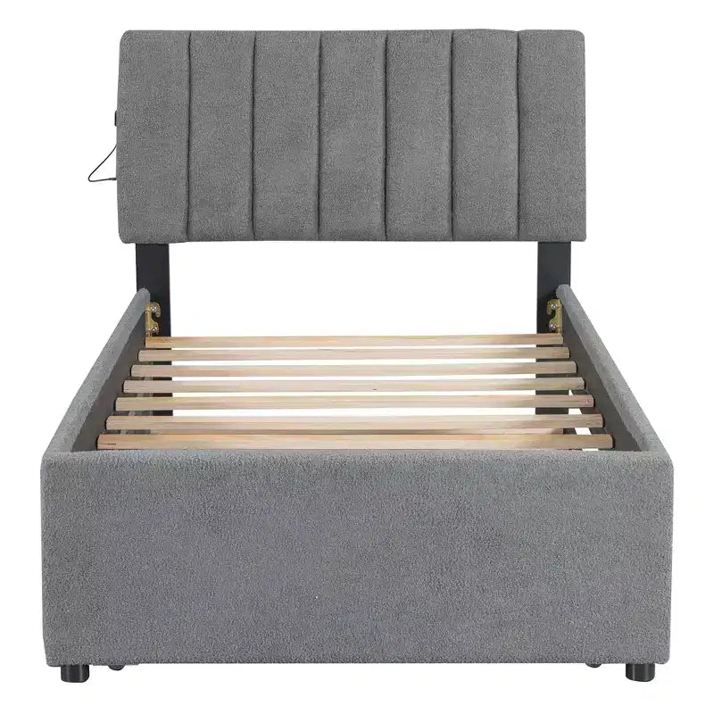 MAYEERTY Cadre de lit robuste en MDF et panneaux de particules avec espace de couchage supplémentaire et assemblage facile