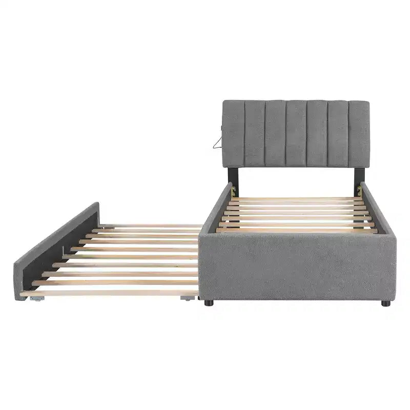 MAYEERTY Cadre de lit robuste en MDF et panneaux de particules avec espace de couchage supplémentaire et assemblage facile