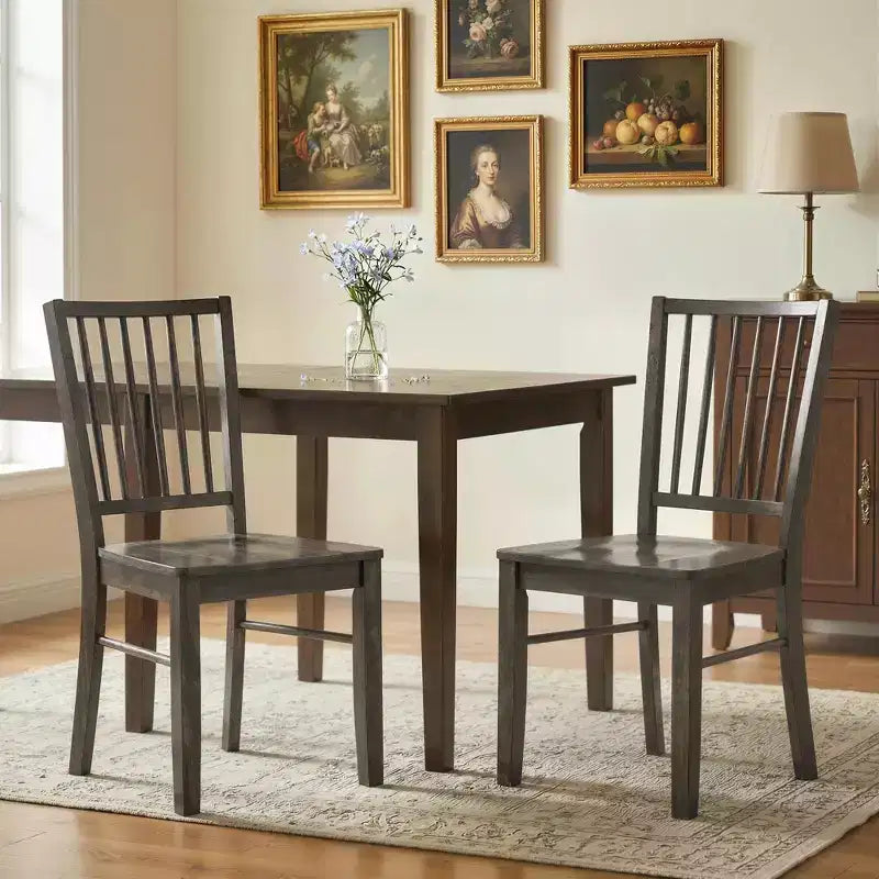 HOMCOM Lot de 2 chaises de salle à manger ergonomiques en bois massif, chaises de cuisine sans accoudoirs avec pieds en bois d'hévéa
