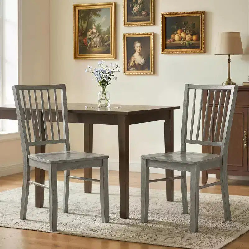 HOMCOM Lot de 2 chaises de salle à manger ergonomiques en bois massif, chaises de cuisine sans accoudoirs avec pieds en bois d'hévéa