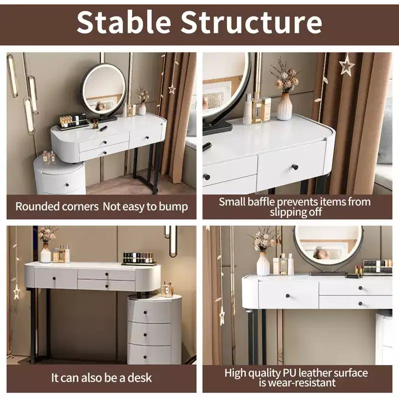GDFStudio Mino Coiffeuse moderne avec miroir détachable, 6 tiroirs et côté rotatif