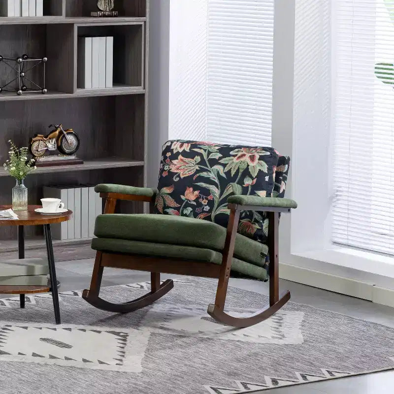 GDFStudio Ellowyn, fauteuil à bascule d'appoint en bois et tissu, style moderne du milieu du siècle